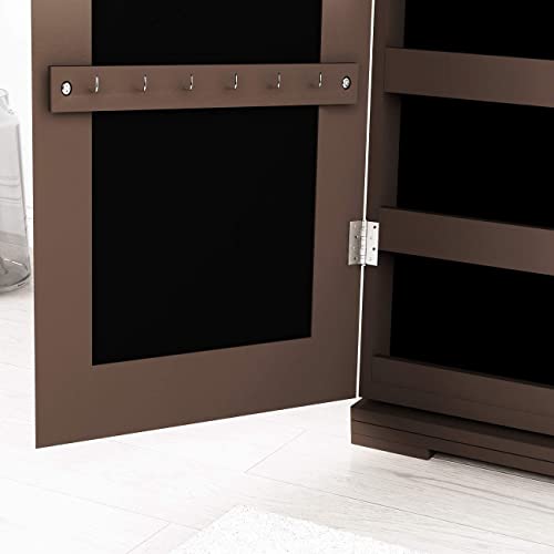 Rotating Jewelry Cabinet with Mirror, Full Length Wooden Storage Armoire with Lock J1222