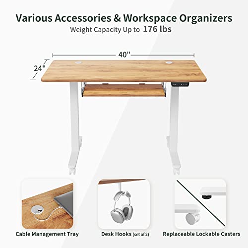 Standing Desk with Keyboard Tray, Electric Height Adjustable, 40 x 24 Inches W348