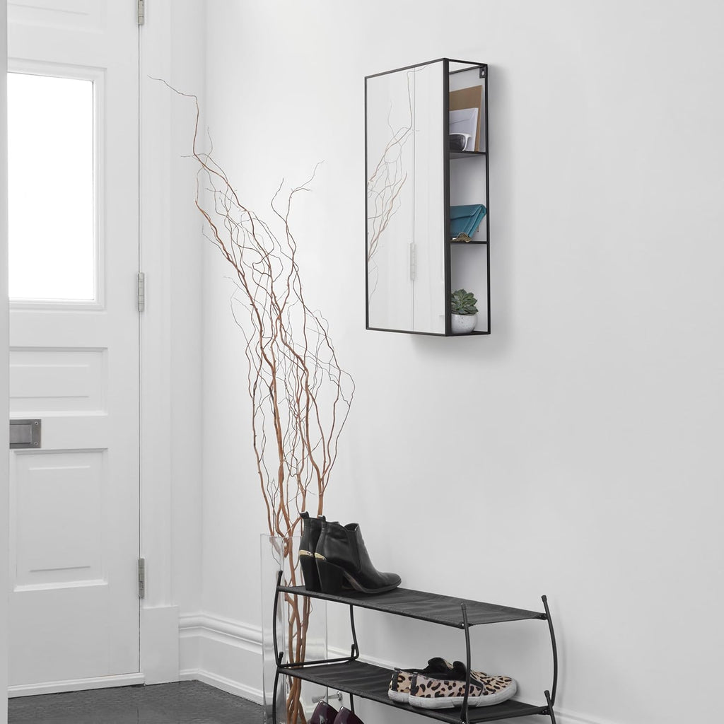 Black Metal Bathroom Mirror Storage Cabinet with 3 Shelves G8110