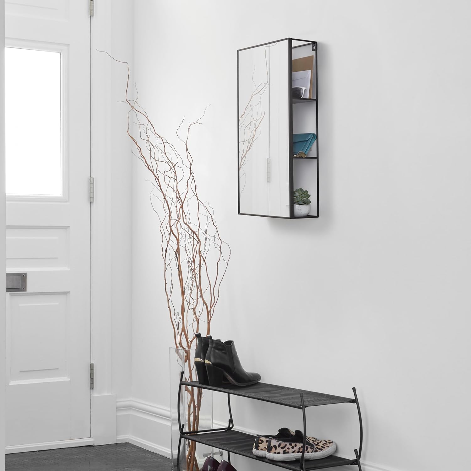 Black Metal Bathroom Mirror Storage Cabinet with 3 Shelves G8110