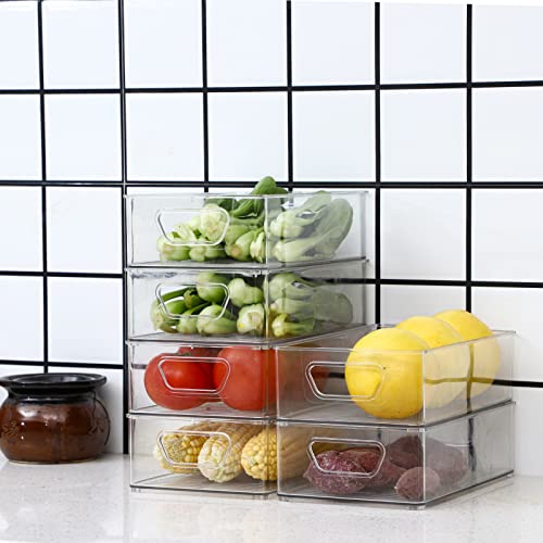 Stackable Clear Plastic Pantry Organizer Bins for Kitchen, Fridge, and Cabinet Storage P3917