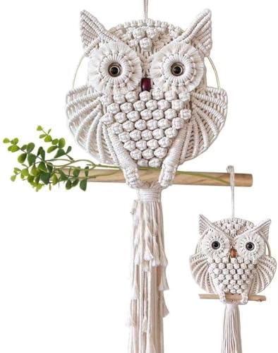 Owl Macrame Wall Hanging, Bohemian Hand Woven Boho Tapestry Owl Macrame Wall Art Decor for Living Room Office Bedroom Home Decor Small Large Small
