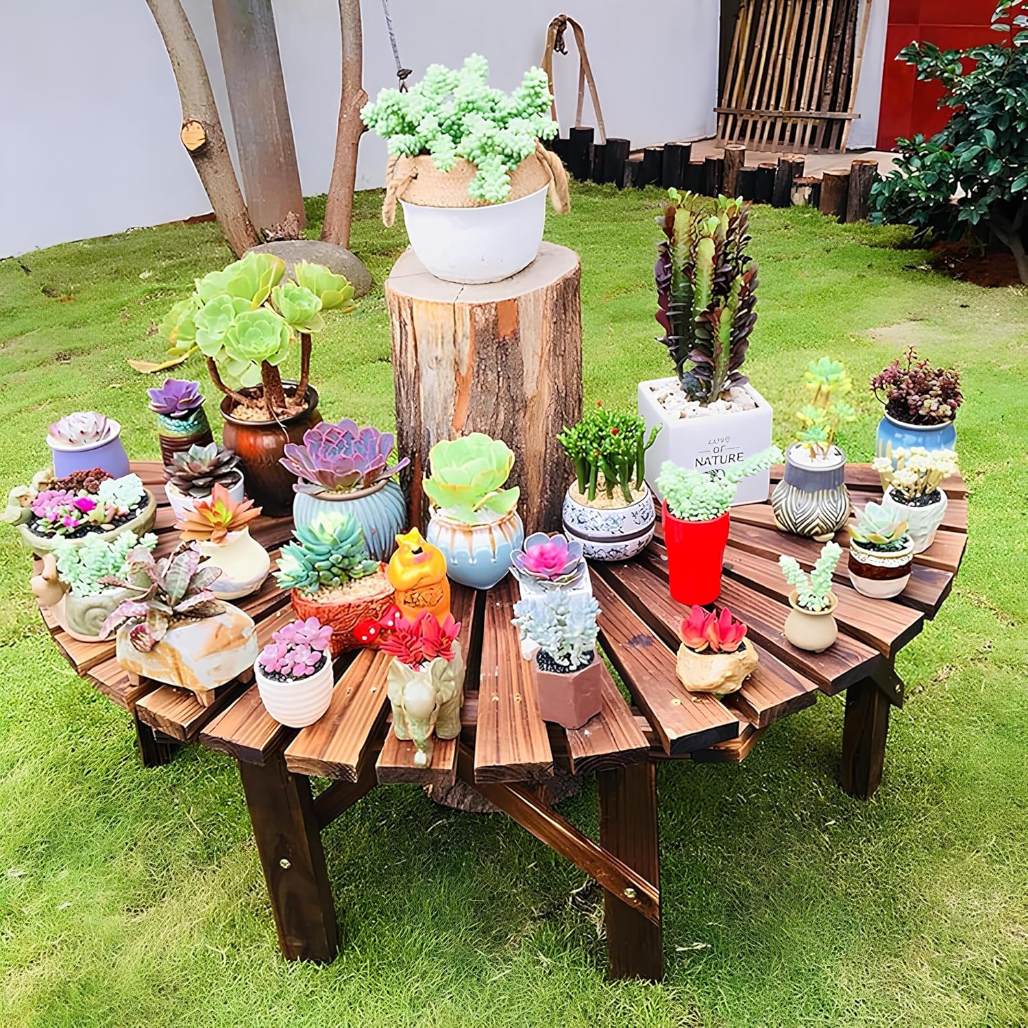 Outdoor Curved Wooden Bench for Garden Patio Lawn Y996