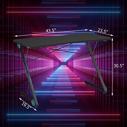 Gaming Computer Desk with LED Lights and Carbon Fiber Surface A225
