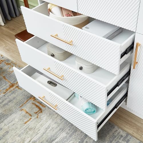 White 4 Door 3 Drawer Wardrobe Closet with Hanging Rod and Shelves R44132