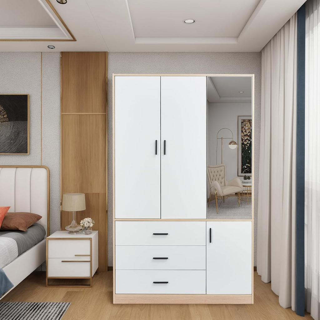 Wardrobe Closet with 3 Drawers, 2 Doors, and Mirror C1354