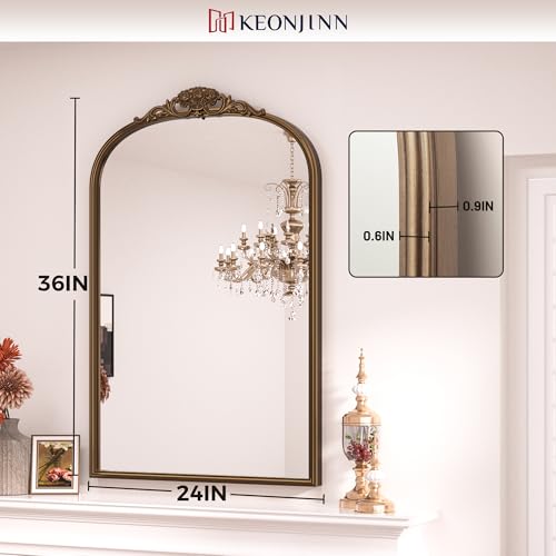 Vintage Arched Wall Mirror, 24" x 36" Gold Metal Frame D99935