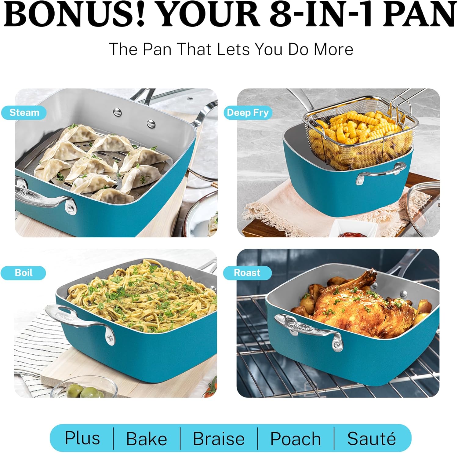 Nonstick Pots and Pans Set, Ceramic Cookware, Dishwasher Safe, Aqua Blue L750