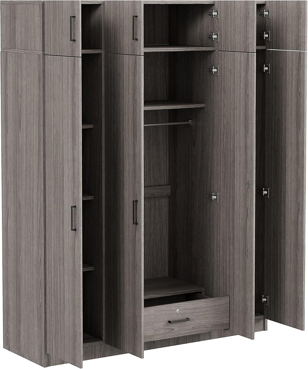 Wooden Armoire Wardrobe with Drawer and Shelves for Bedroom O750