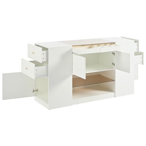 Bedroom Wardrobe Armoire with Glass Display Shelf and 6 Drawers Y5450