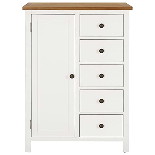 Solid Oak Wood Wardrobe with Hanging Rod and Drawers N672551