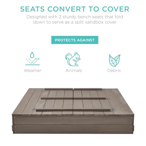 Kids' Outdoor Wooden Sandbox with Foldable Bench Seats R806