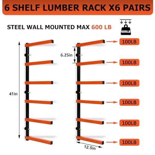 6-Level Wall Mounted Steel Lumber Storage Rack K59626