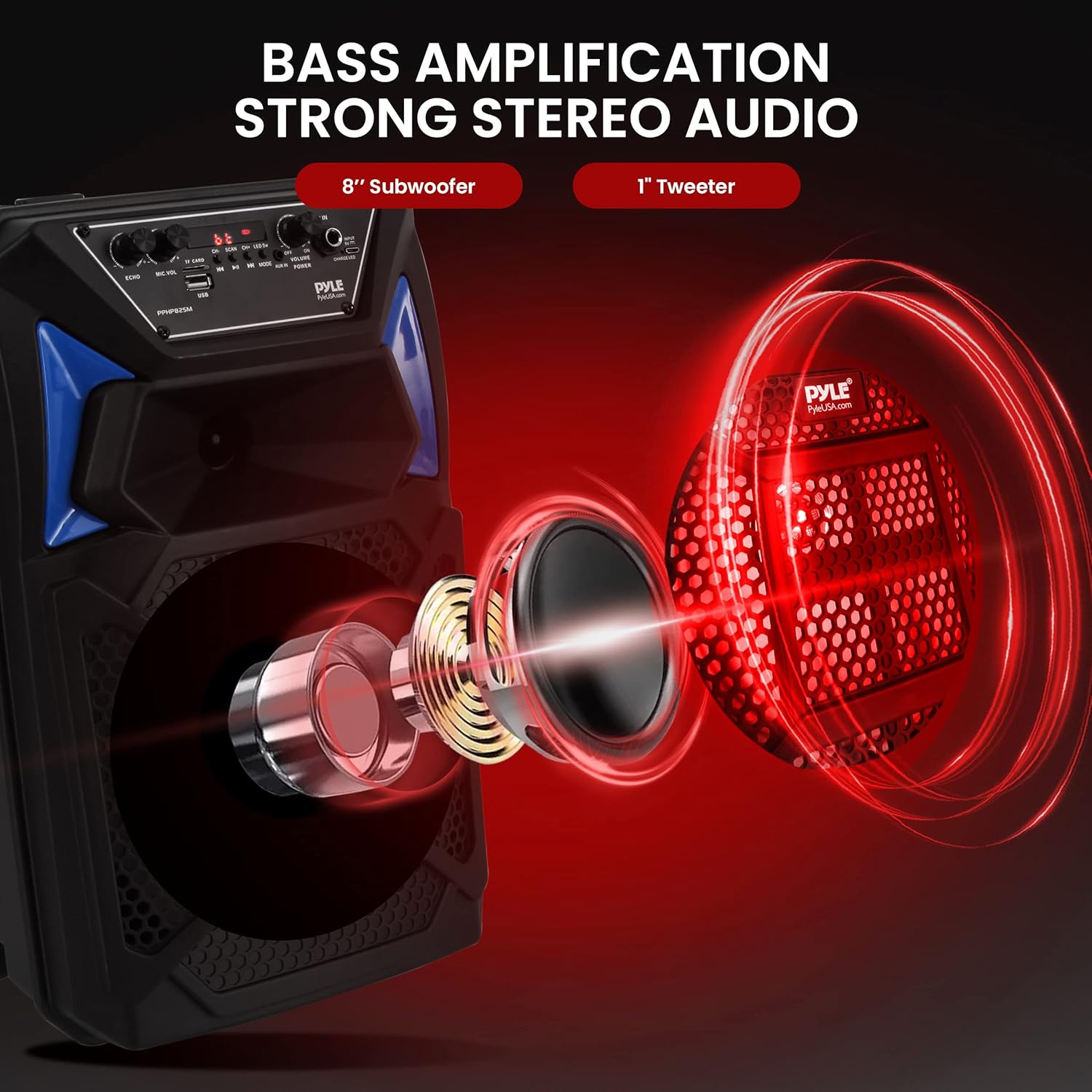 Portable Bluetooth PA Speaker System with Microphone, Party Lights, MP3/USB/SD, FM Radio, Rolling Wheels M5624