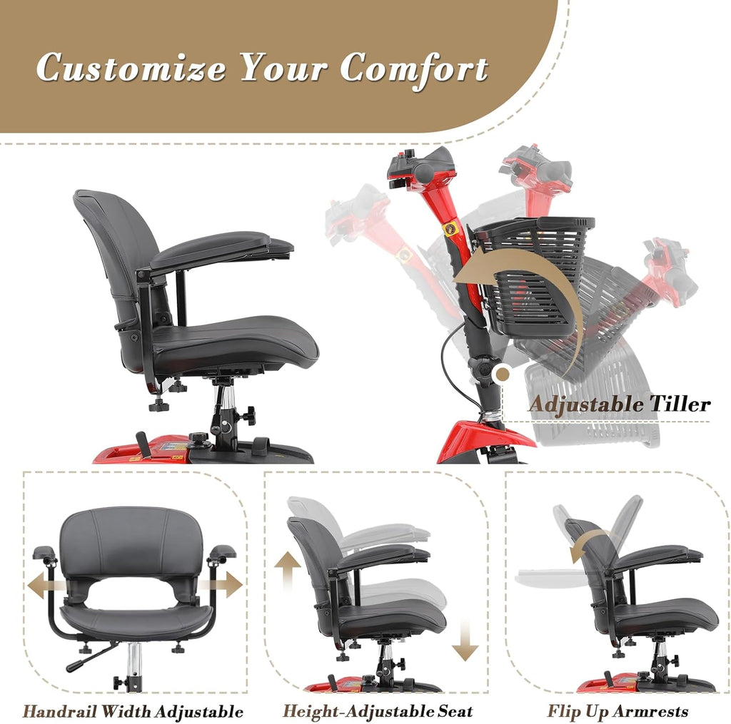 3 Wheel Mobility Scooter for Adults Seniors, Foldable Electric with Seat S3124