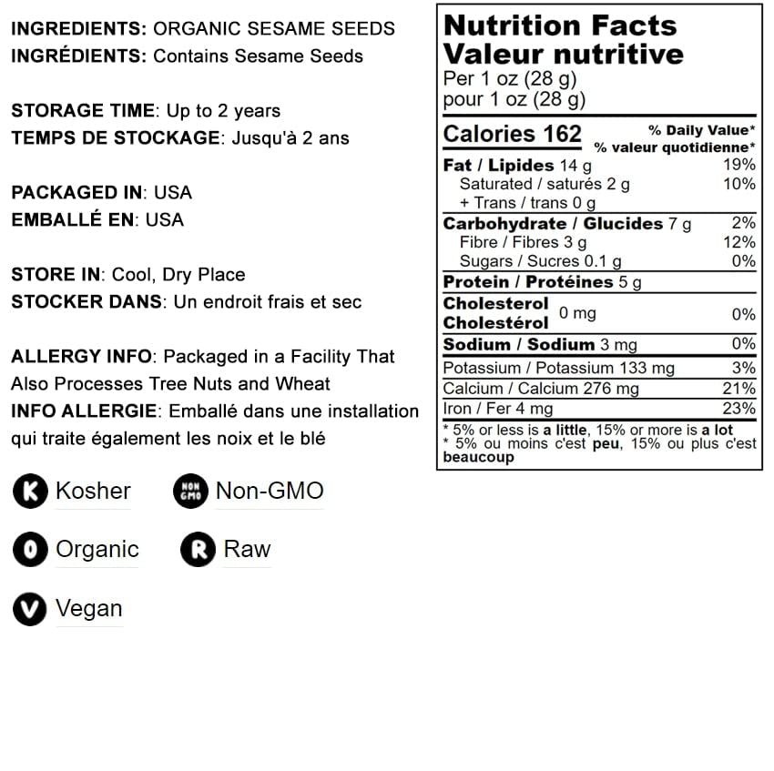 Organic Hulled Sesame Seeds, 1 Pound, Raw, Non-GMO, Vegan F943