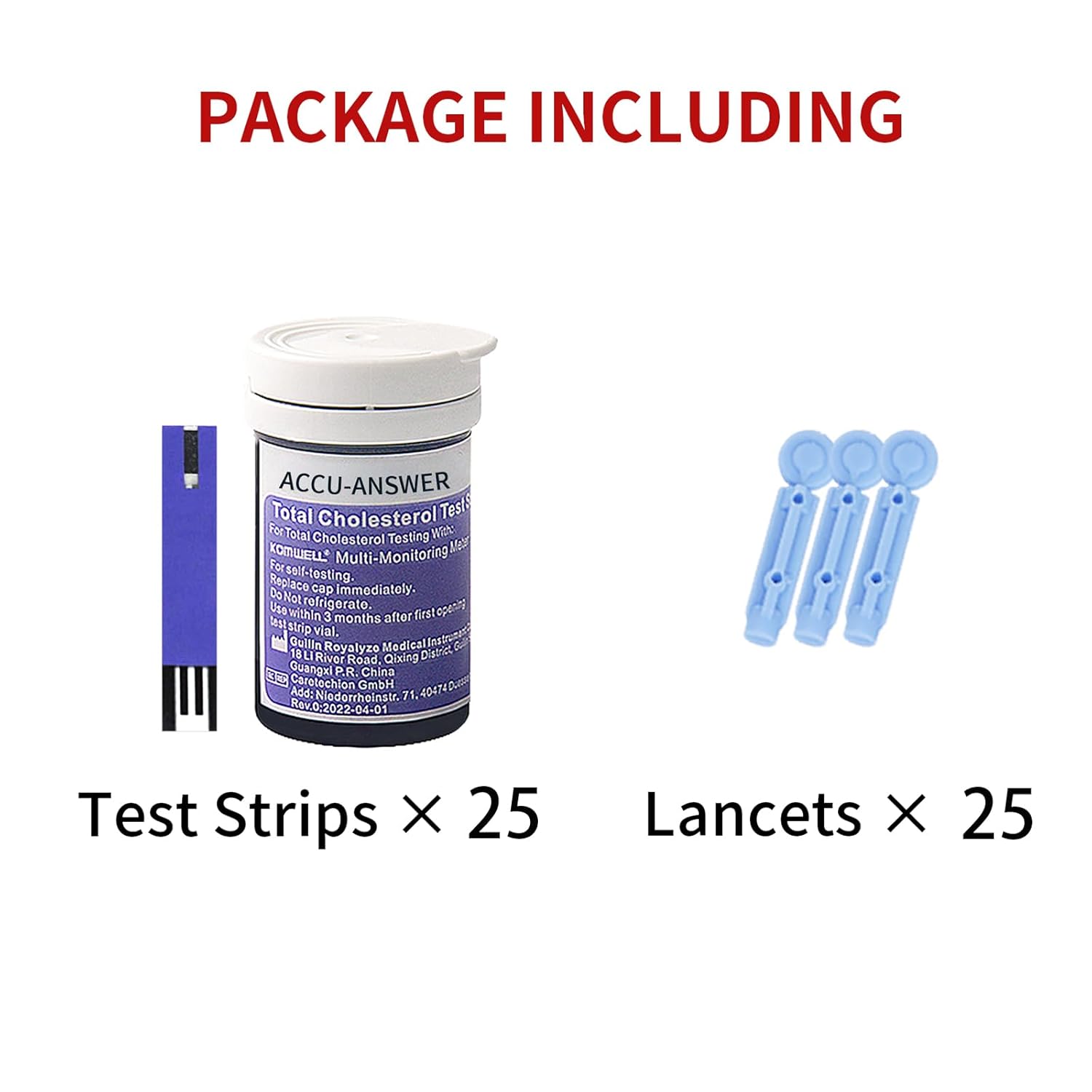 Cholesterol Test Strips for 4-in-1 Meter, 25 Strips with Lancets J205648