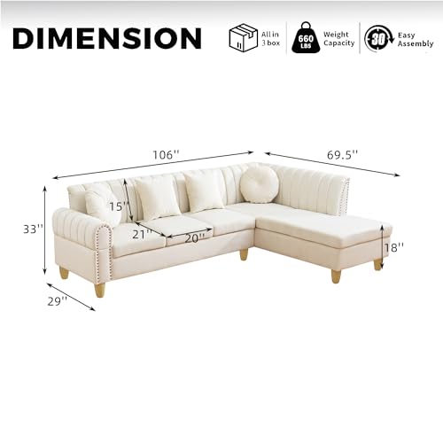 L-Shape Sectional Sofa with Curved Armrests B914