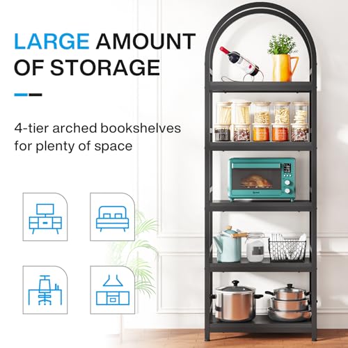 4-Tier Open Bookshelf, 71" Modern Arched Bookcase with Metal Frame Y3775