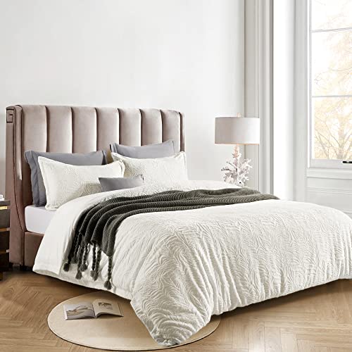 White Fluffy Duvet Cover Queen Set, Ultra Soft Shaggy Comforter Set, 3 Pieces X212842