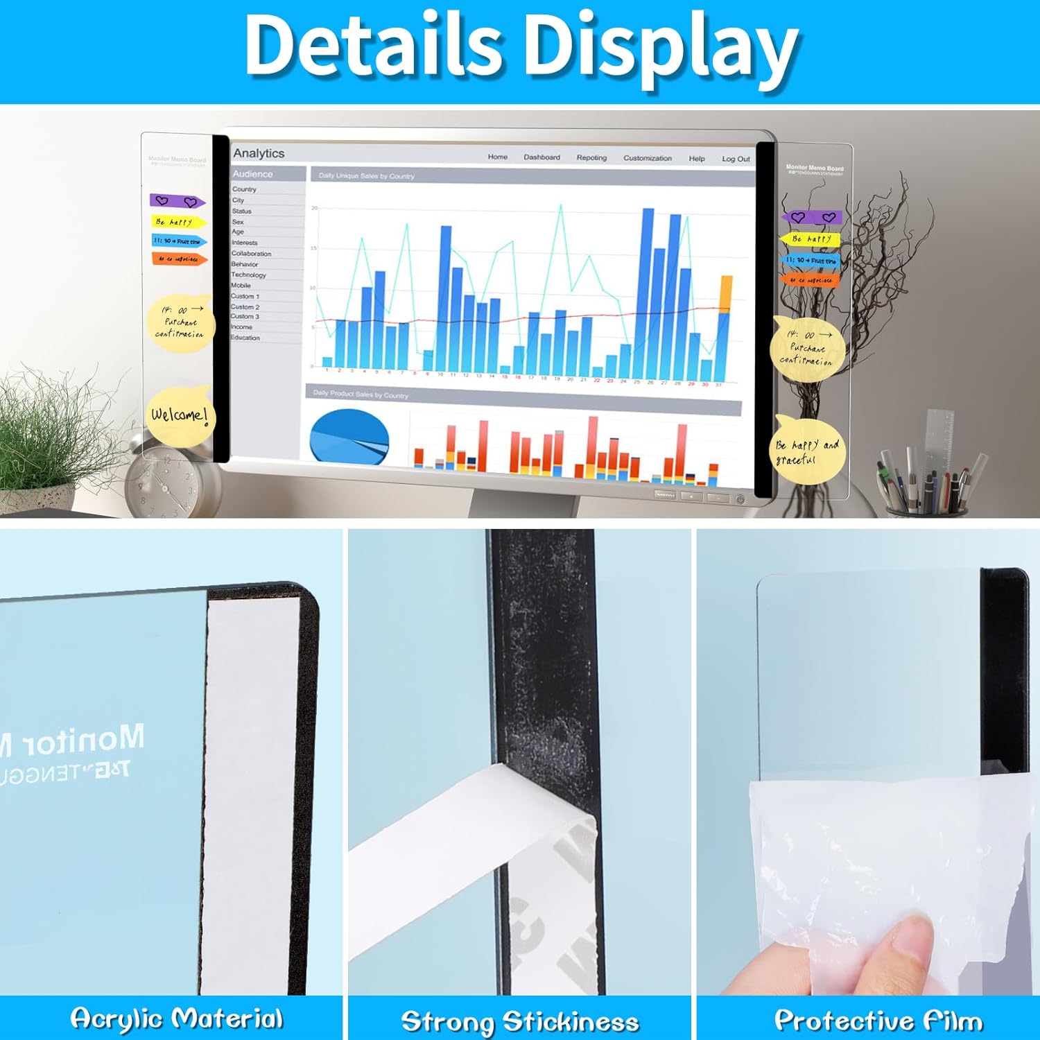 Acrylic Monitor Memo Board, 4 Pack Desktop Sticky Note Holder B635214