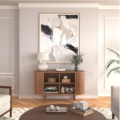 47" Tambour Storage Cabinet, Black Corner Cabinet with Doors and Shelves A5375