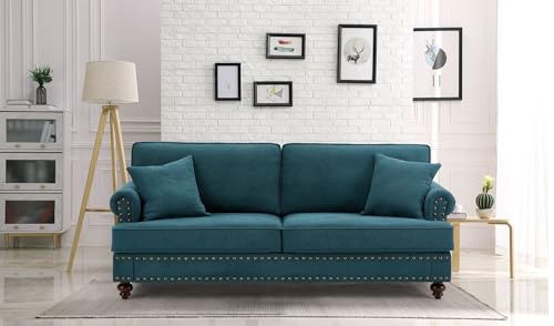 Green Fabric 3 Seater Chesterfield Sofa with Rolled Arms U6874