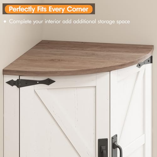 64.8" Tall Farmhouse Corner Cabinet with 4 Doors and 5 Shelves, Barn Door Design, Grey Z8764