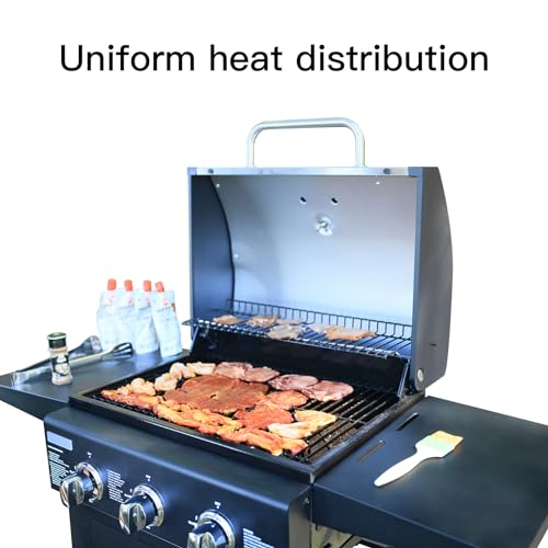 3 burner propane gas grill with thermometer and foldable rack L9028