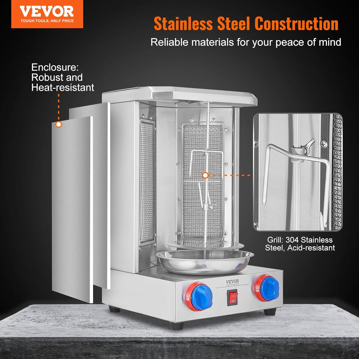 Shawarma Grill Machine, 13 lbs Capacity, 2 Burners, Vertical Broiler V71287