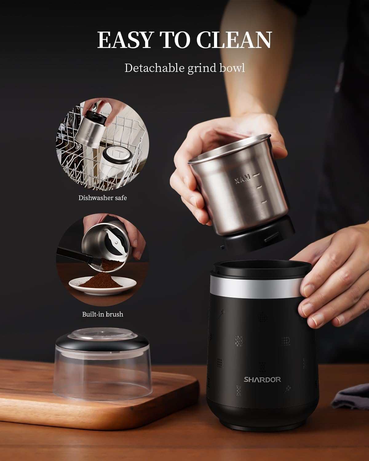 Silent Electric Spice Grinder for Coffee Beans, Herbs, and Espresso, Black D400450