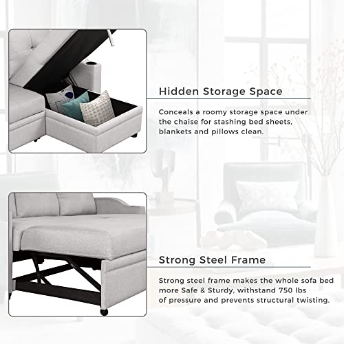 Pull Out Sofa Bed with Storage Chaise and Cup Holder Y126174