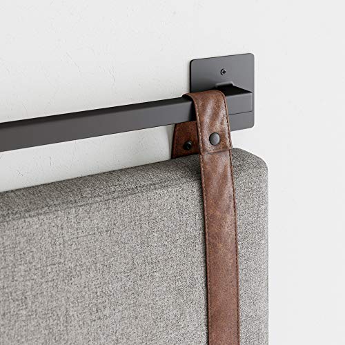 Modern Wall Mount Hanging Headboard, Queen, Brown Faux Leather M329264