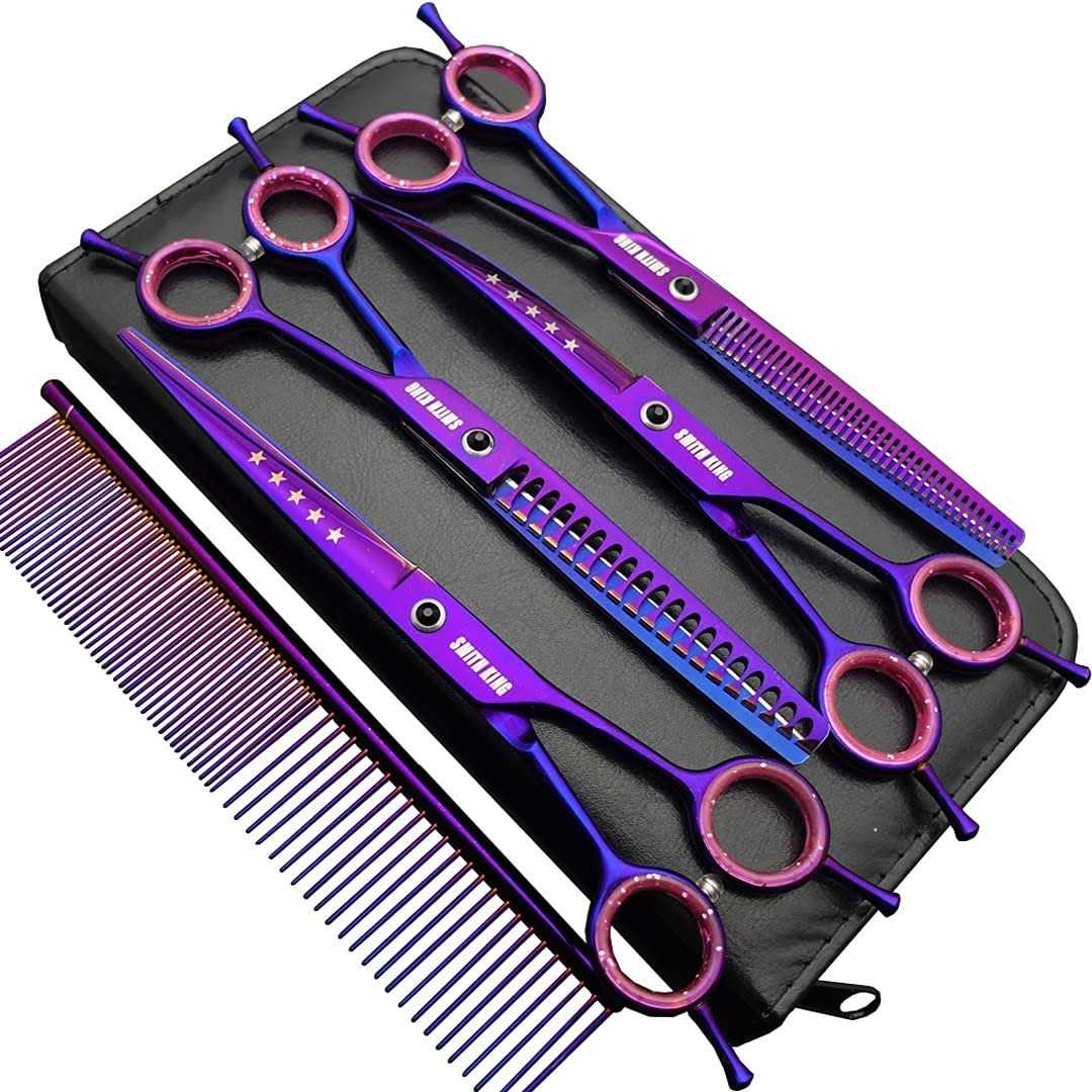Smithking 7.0 inches Professional Dog Grooming Scissors Set Straight &amp; thinning &amp; Curved &amp; chunkers 4pcs in 1 Set - Pet Supplies online store