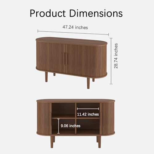 47" Tambour Storage Cabinet, Black Corner Cabinet with Doors and Shelves A5375