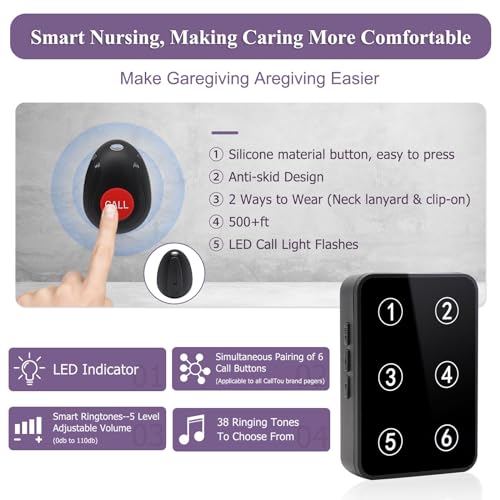 Wireless Caregiver Pager Nurse Call Button with LED Light for Elderly Patients R1852