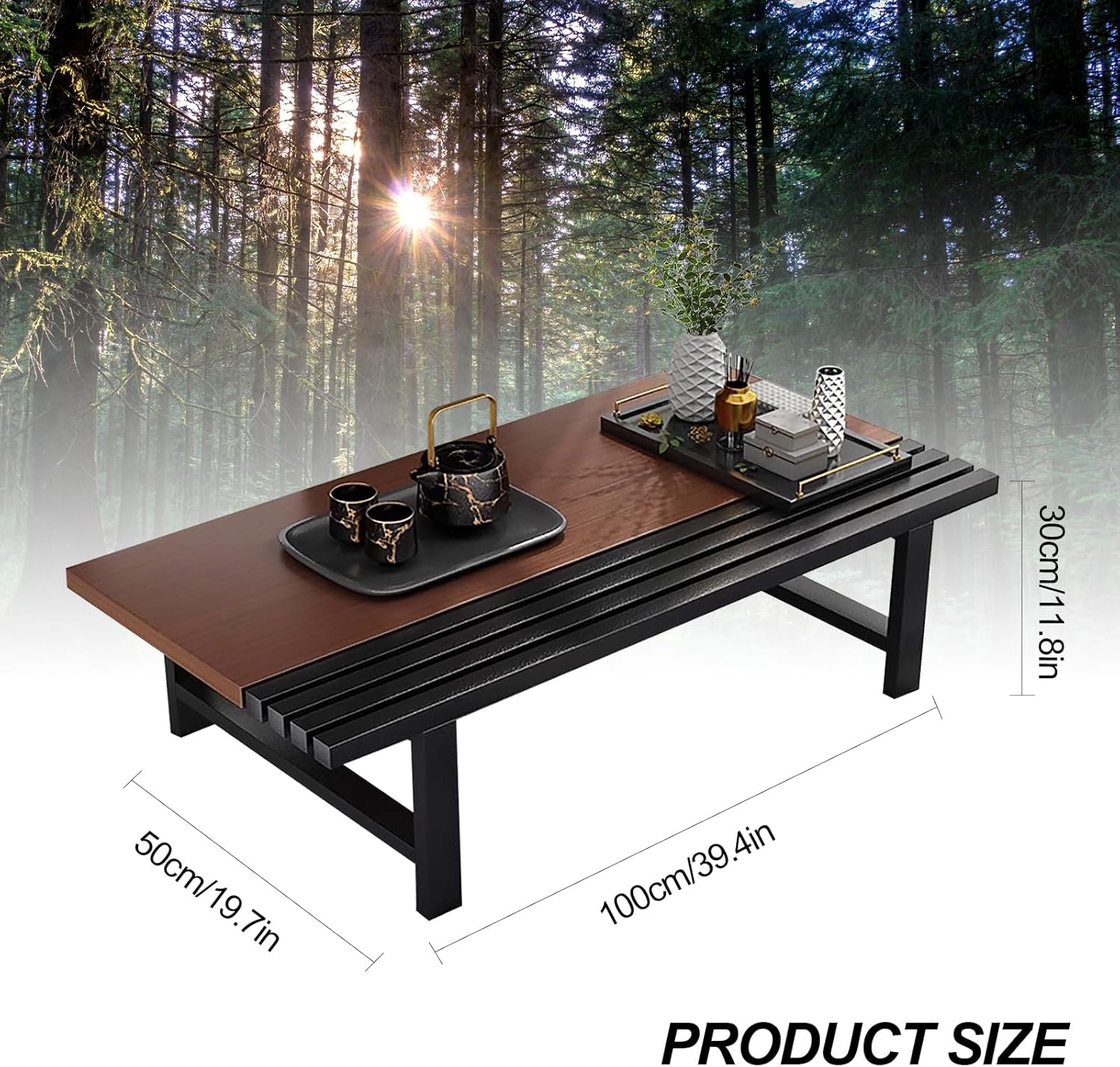 Japanese Floor Table 39.4in Rectangular Low Coffee Table for Living Room B57195