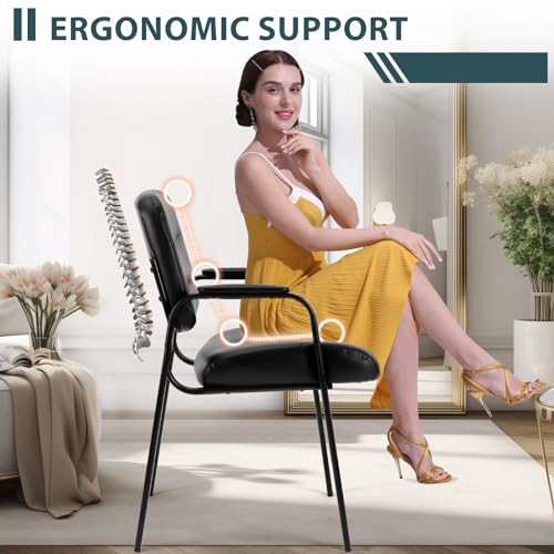 Office Guest Reception Chair with Lumbar Support, PU Leather, Black N148