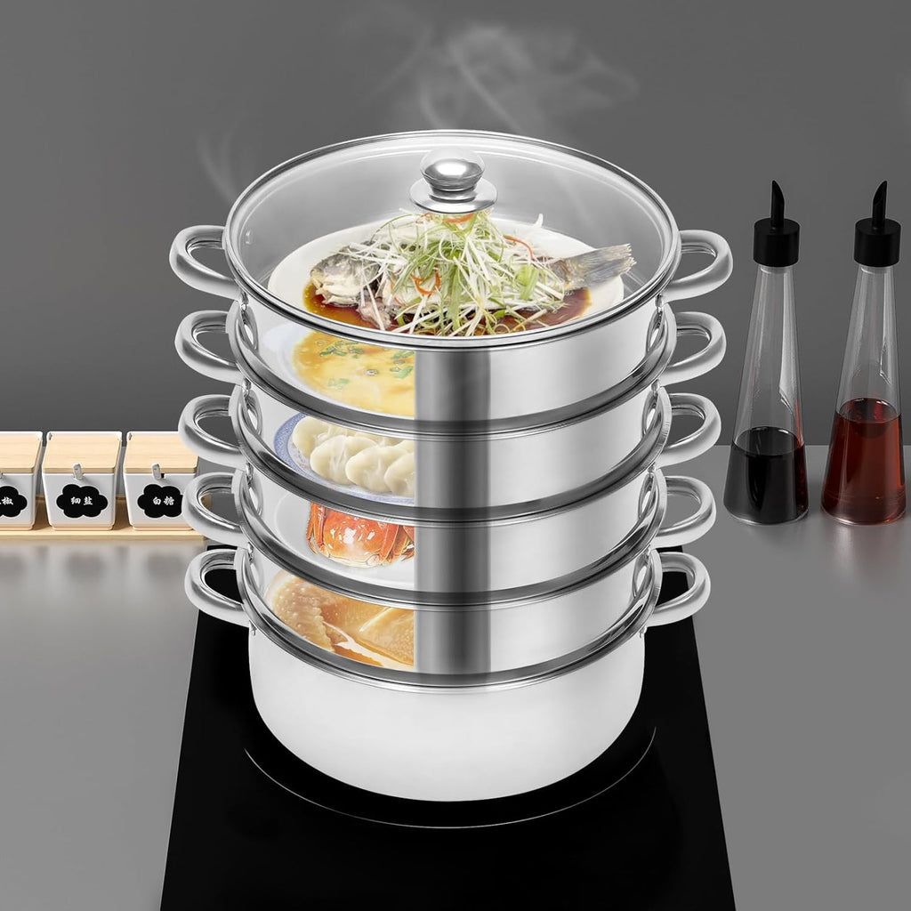 5 Tier Stainless Steel Steamer Pot with Glass Lid, 10 Inch R635966
