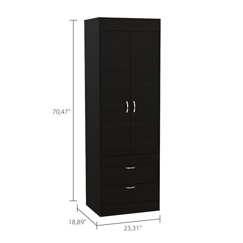 Wooden Wardrobe with 2 Doors, Storage Shelves and Hanging Rod J738