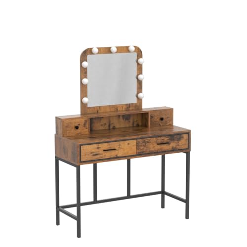 Makeup Vanity Desk with Dimmable Lighted Mirror and 4 Drawers W12518