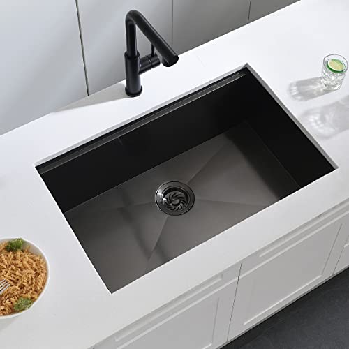 30 Inch Undermount Workstation Kitchen Sink, Matte Black Stainless Steel, Single Bowl G221408