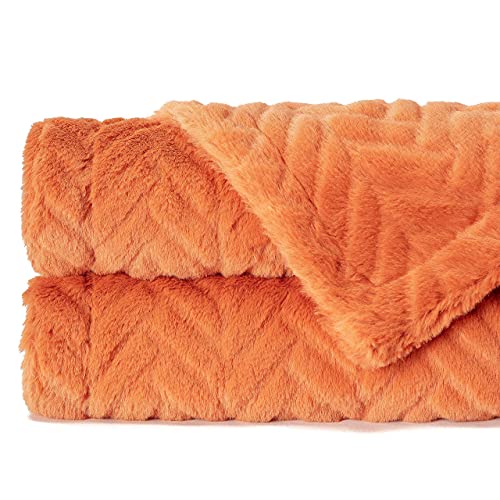 Faux Fur Embossed Throw Blanket for Bed Couch and Living Room Décor R859793