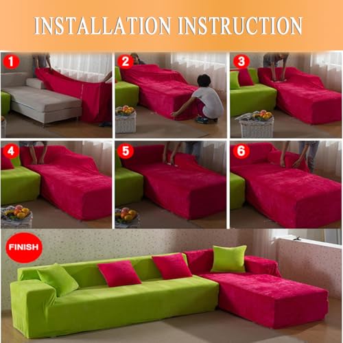 Stretch Sectional Couch Covers, 2 pcs Spandex Non Slip with Elastic Bottom for L Shape Sofa K9447