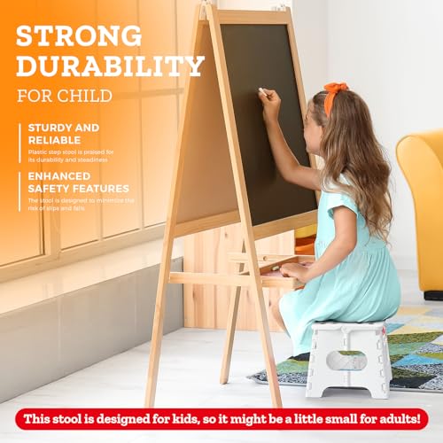 Folding Step Stool 7.5 Inch Height with Handle, 300 lb Capacity Plastic, White B31632