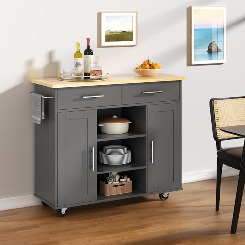 Kitchen Island Cart with Storage, Rolling Cabinet, 3 Shelves and 3 Drawers, Black N2755