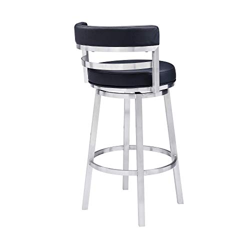 26" Counter Height Swivel Bar Stool with Faux Leather and Stainless Steel D1930