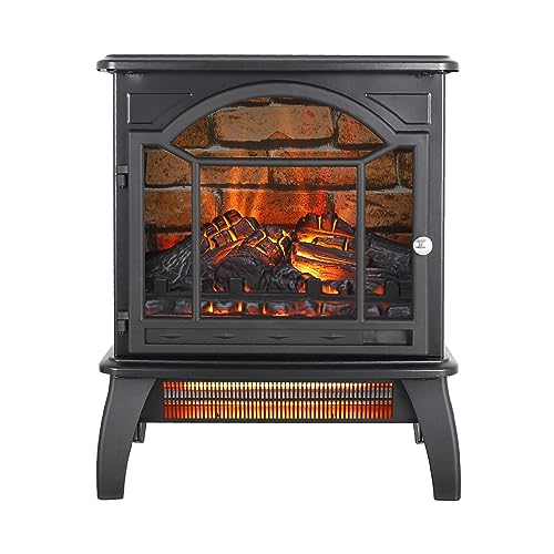 1500W Electric Fireplace,18” Infrared Freestanding 11 Temperature Mode Stove Heater for Indoor Use W/ 3D Realistic Flame,Firewood,Furnace Block Effect Background & Remote,Overheat Safety Protection
