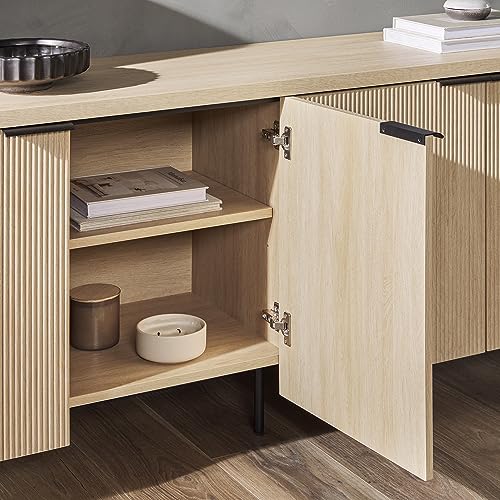 Scandinavian Grooved 4-Door Sideboard, 69 Inch, Black F832745