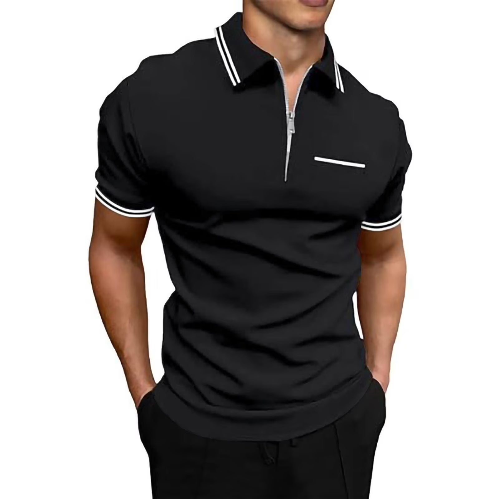 Mens Plus Size Tshirts Zipper Turn Down Collar Short Sleeved T Shirt Solid Color Polo Shirts Sports Dailywear T-Shirt